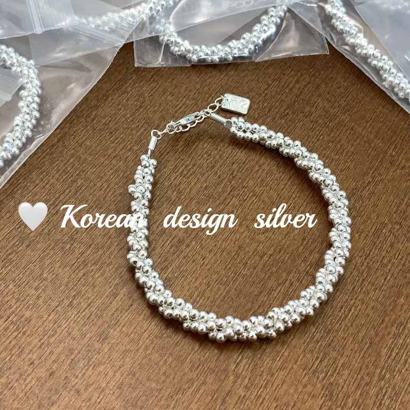 South Korea's Dongdaemun Creative Hand-woven Jewelry S925 Sterling Silver Beads Three-wire Winding Bracelet Niche