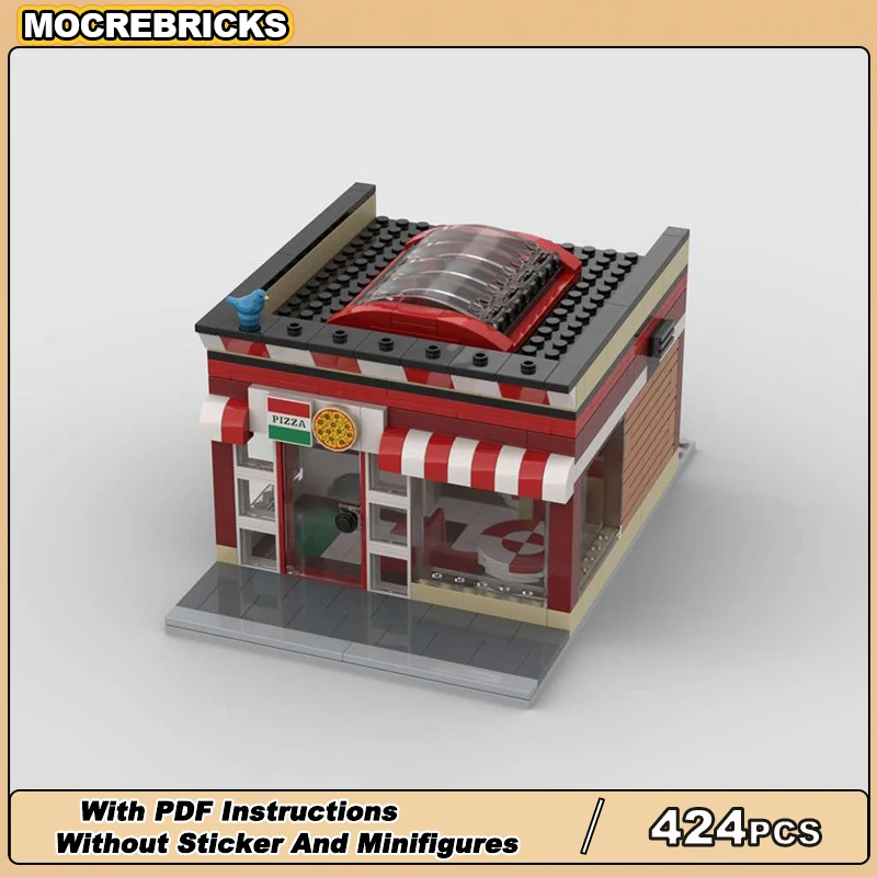 MOC 블록 유명한 장면 건축물 도시 거리 피자 가게 기술 조립 모델 브릭 수집 세트 장난감 선물