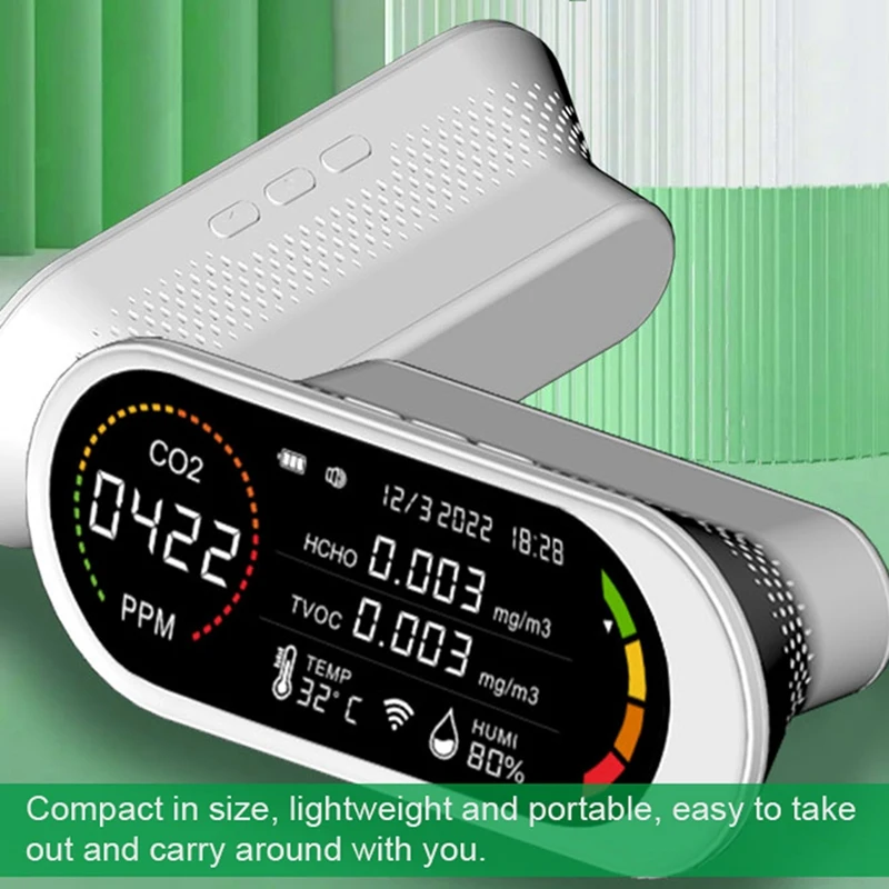 5 In 1 Air Quality Detector TVOC HCHO CO2 Meter Carbon Dioxide Temperature Humidity Testing Air Quality Monitor