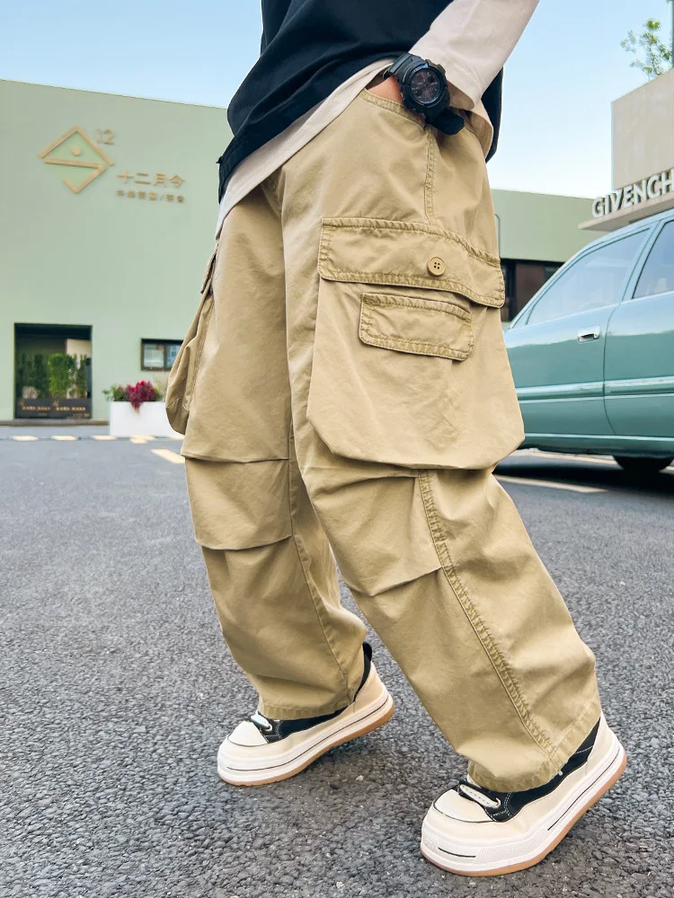 Autumn Boys' Large Pocket Work Pants, Teenagers' Casual Pants, Long Pants, Spring And Autumn New Styles