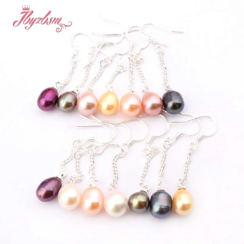 Natural Oval Freshwater Pearl Tibetan Silver Dangle Gorgeous Hook Earrings 1 Pair Fashion Women Bridal Engagement Jewelry