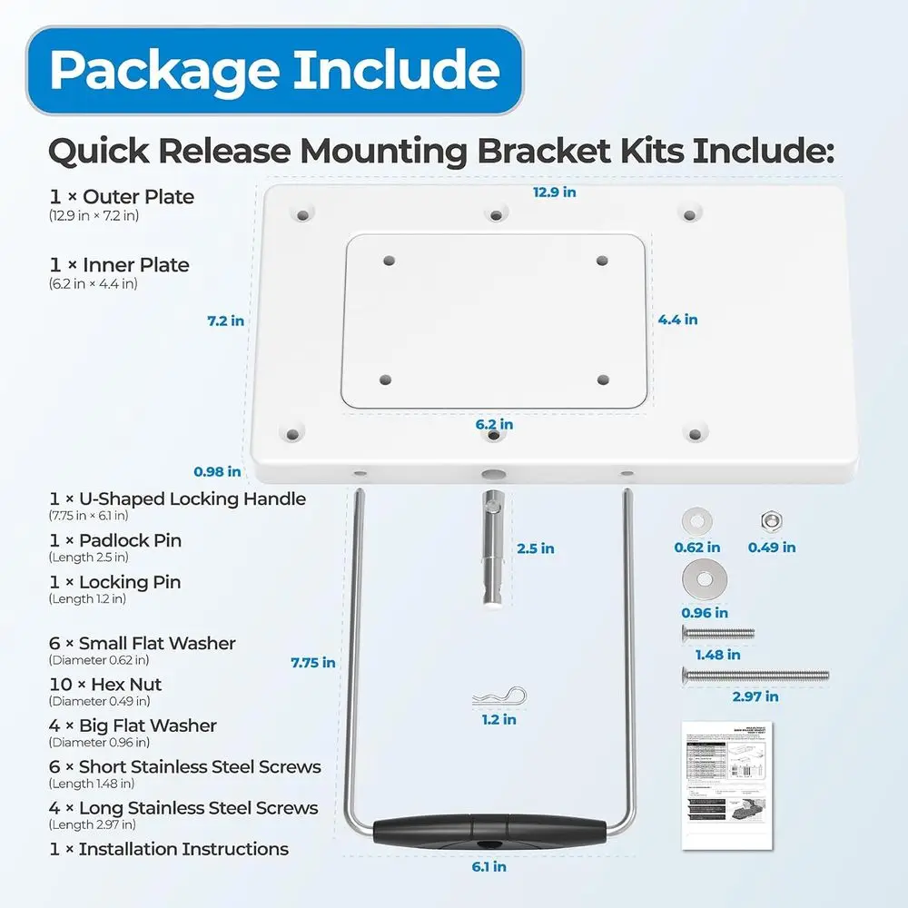 Quick Release Bracket for Trolling Motors, Compatible with Terrova/Ulterra/PowerDrive V2/Deckhand 40, Suitable for Saltwater and