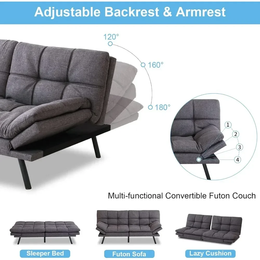 Rozkładana kanapa z pianki z pamięcią kształtu, nowoczesna sofa z regulowanymi podłokietnikami i oparciem, świąteczne zestawy futonów, szary-01