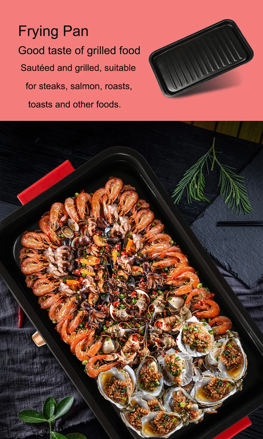 2 1 Indoor Home Use Electric Grill Red Smokeless Non Stick Adjustable Temperature Control For BBQ Hot Pot Hotel Use Modern