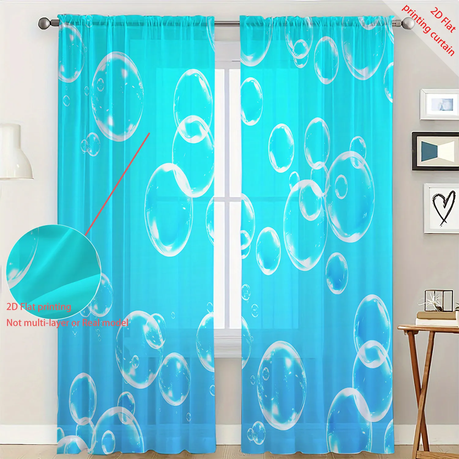 

Blue bubble colored spot pattern printed gauze curtains, transparent curtains, office, dormitory, and home window decorations
