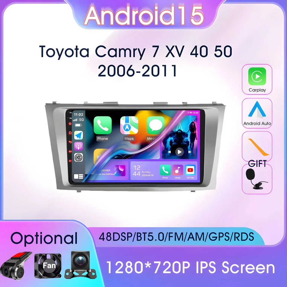 

Wireless Carplay Android Auto Car Radio For Toyota Camry 7 XV 40 50 2006-2011 Navigation GPS Car Intelligent Systems 4G WIFI DSP