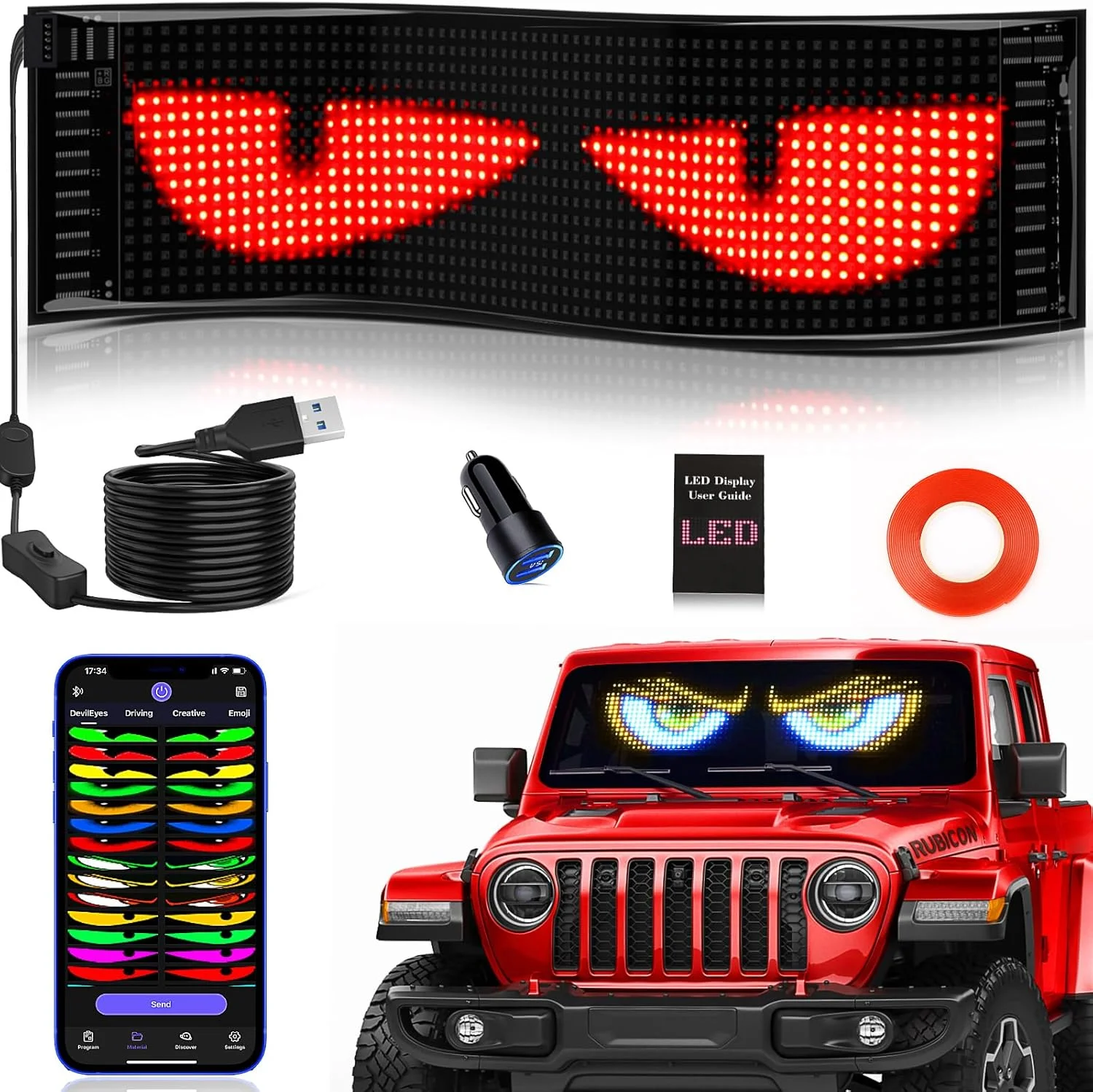 

Smart RGB Full Color Flexible LED Screen Bluetooth APP Control Car Rear Window Advertising Rolling Display
