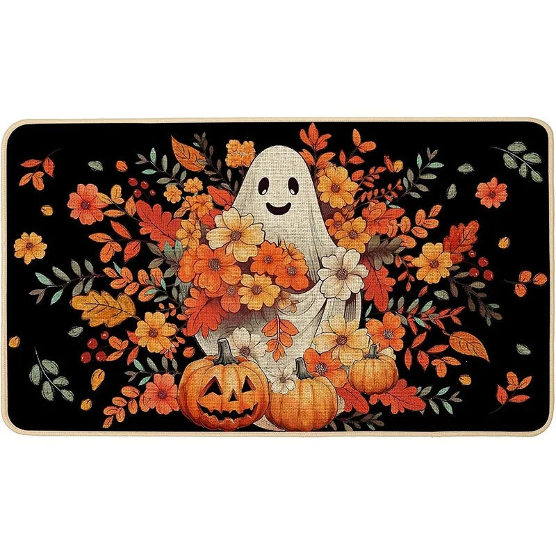 VIKAMA Halloween Door Mat Horror Ghost Pumpkin Flower Print Entrance Carpet Home Decoration