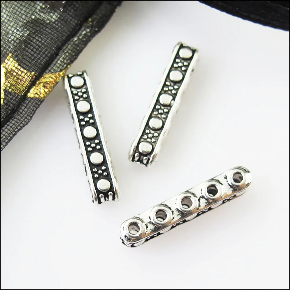 30Pcs Antiqued Silver Color 5-5Holes Spacer Beads Bars Charms Connectors 3.5x17mm