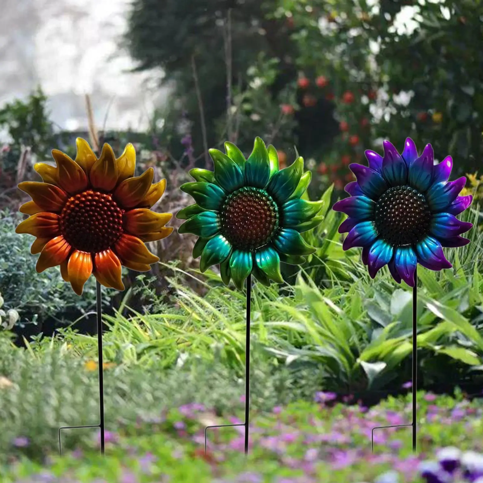Sunflower Garden Stake Garden Decor for Outside Portable Stylish Rustic Spring
