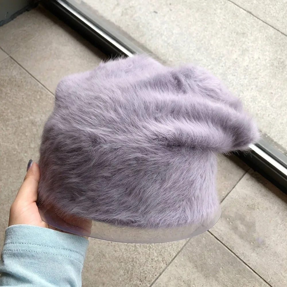 Einfache, einfarbige, locker sitzende Mütze im Y2K-Stil, Winter-Strickmütze, atmungsaktiv, mit Kaninchenfell-Ohrenschutz, Reise-Schädelmütze – Detail 3