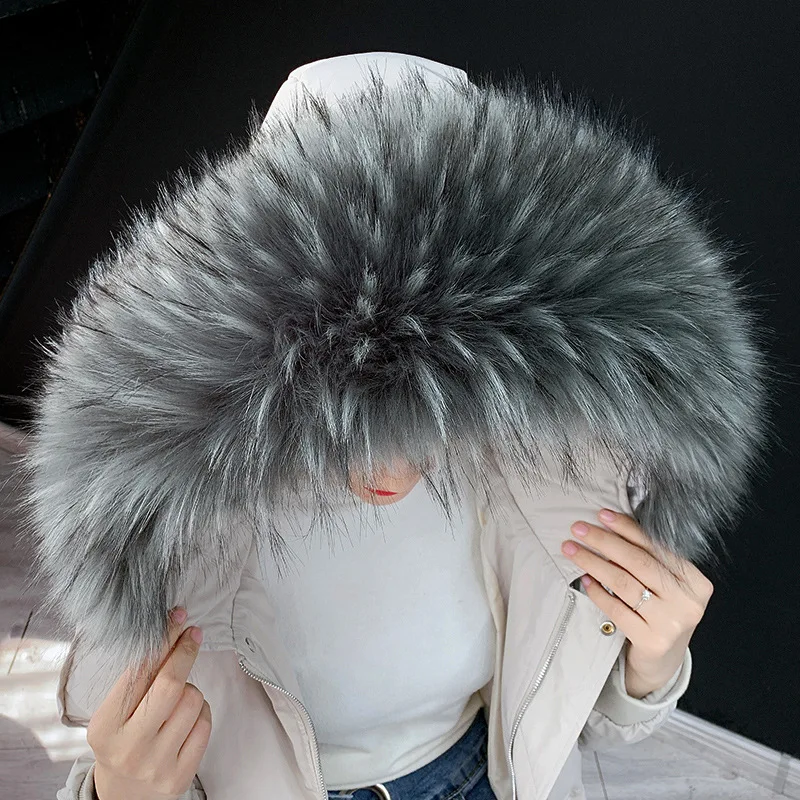 Winter Warm Faux Fur Collar Scarf Winter Fur Decor Thicken Down Coat Overcoat Hooded Collar Multicolor Fake Fur Scarf Decor