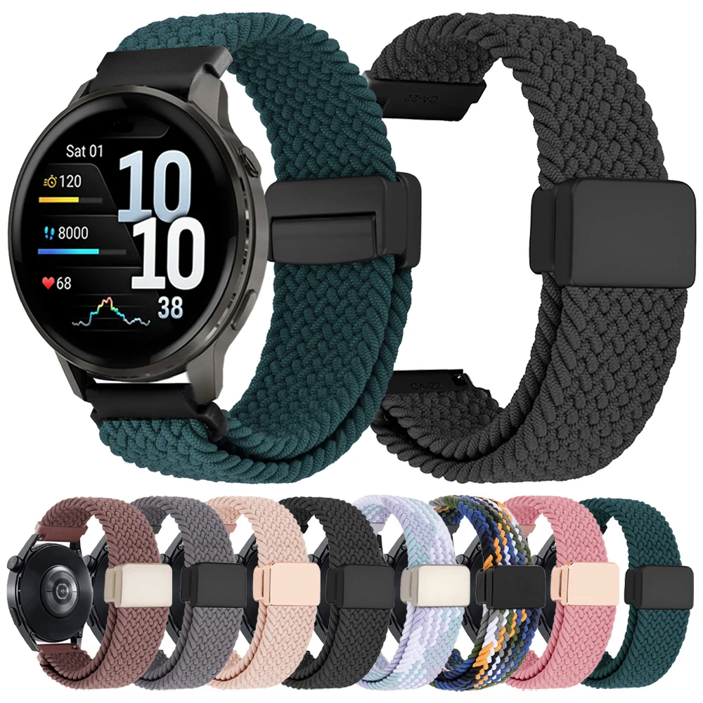 Nylonband 20 22 mm für Garmin Venu 4 45 mm/Vivoactive 4 5 6 gewebte Bänder für Forerunner 570 265 255 165 Magnetschnallenarmband