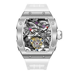 Haofa Tourbillon Watch Skeleton Automatic Movement Tonneau Sapphire Luminous Mechanical Wristwatch Men Double Spring Drive 1908