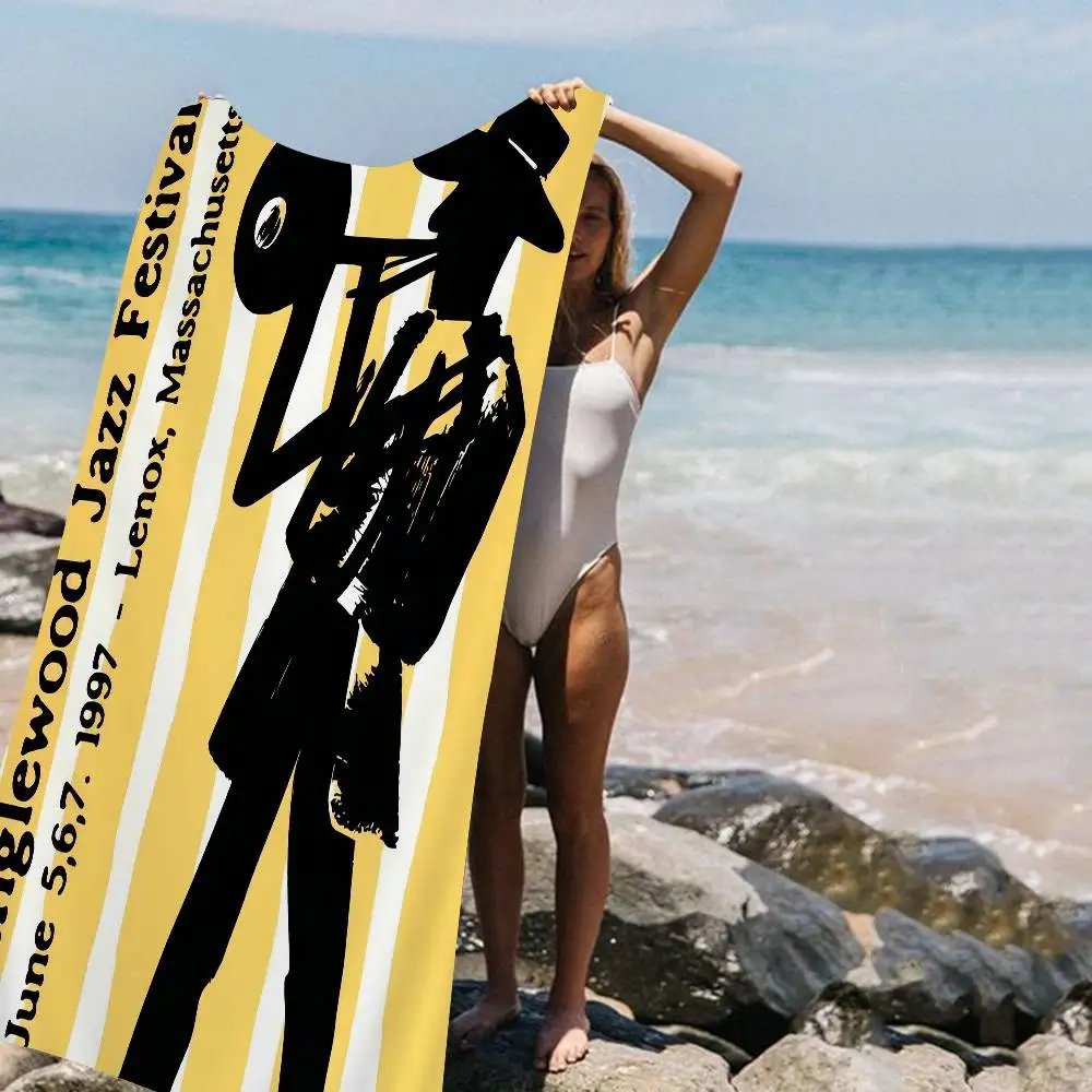 Jazz Festival Paris Chicago Retro Jazz Club Cat Instrument Art Bath Towel Microfiber Soft Water Absorbing Breathable For
