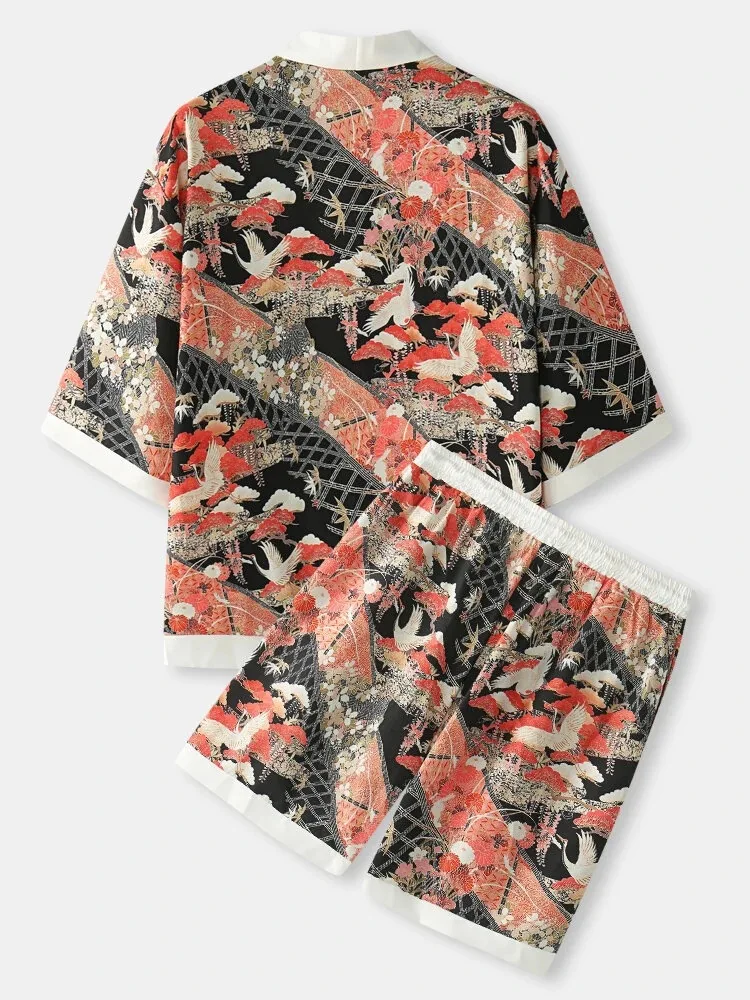 Summer thin kimono set, made of breathable cotton and linen material, in the style of Japanese yukata. It is cool and comfortabl