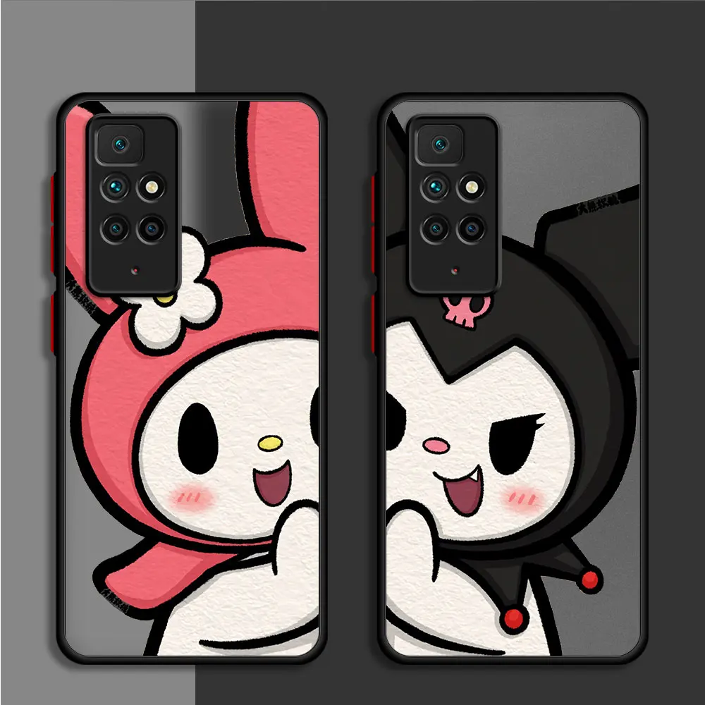 Matowy pokrowiec na telefon Xiaomi Redmi Note 11 Pro Plus 10 12 9S 12S K40 10C 9 9C 9A 11S 9i A1 Black Funda Anime Kuromi My Melody