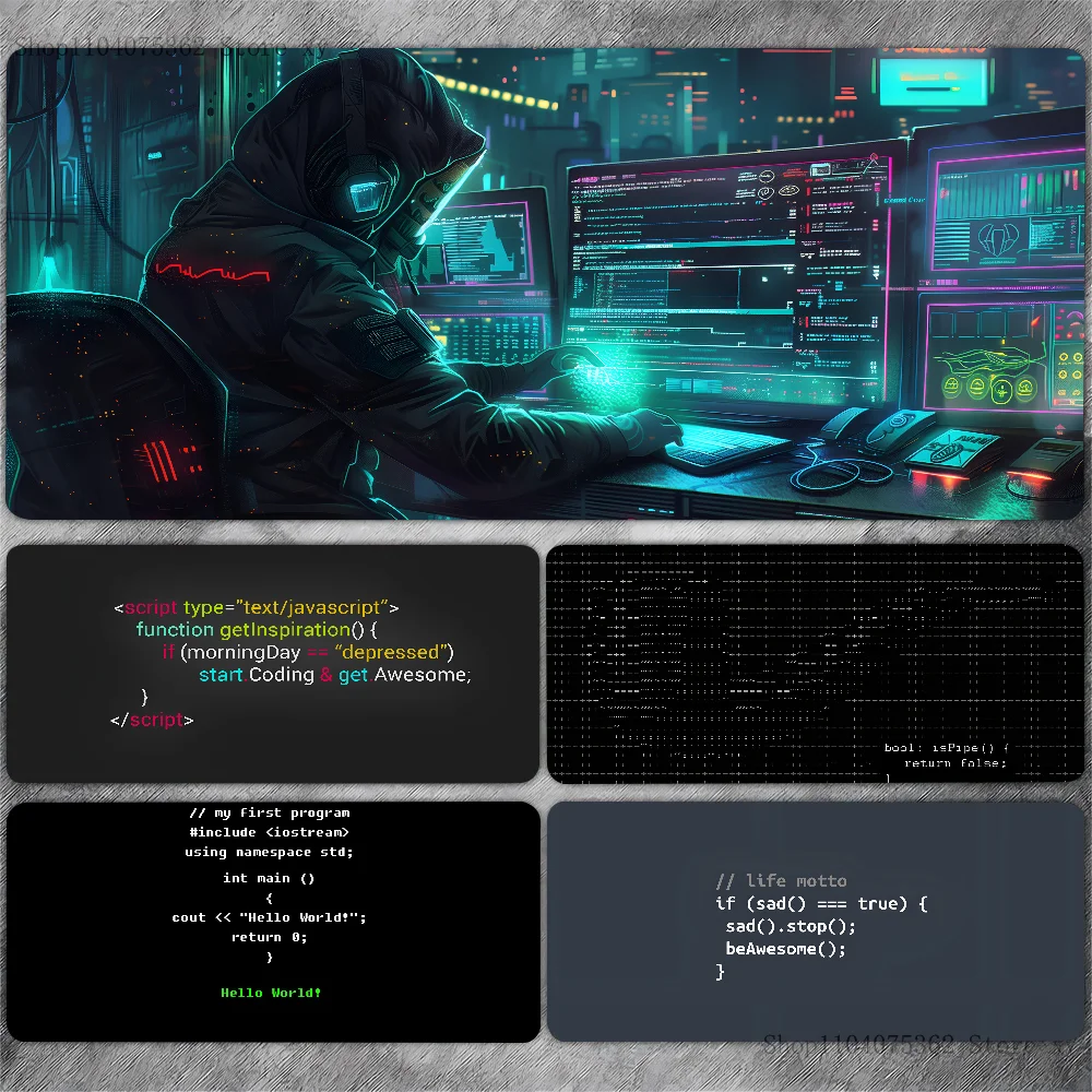 Mousepad kode Programmer alas meja Keyboard besar alas Mouse Gaming pengunci matras antiselip