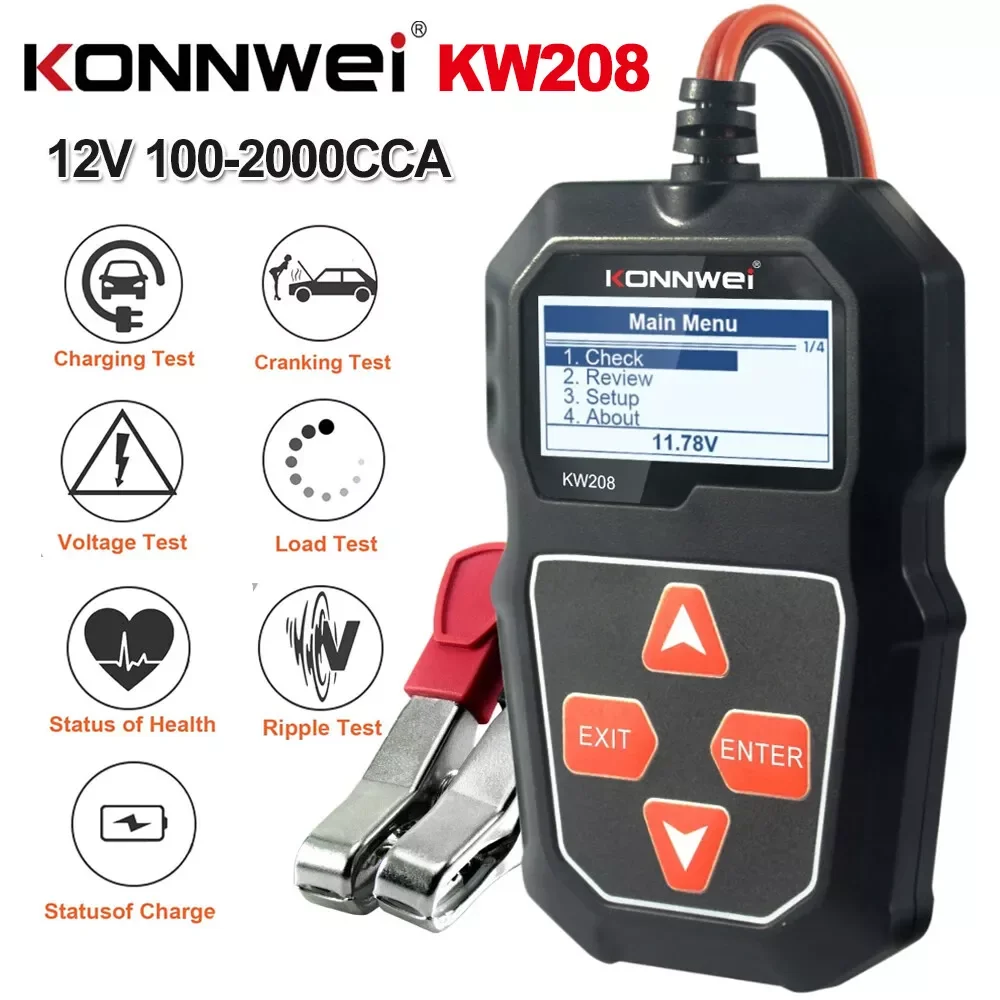 

KONNWEI KW208 Car Battery Tester 12V 100 to 2000CCA Cranking Charging Circut Tester Battery Analyzer 12 Volts Battery Tools