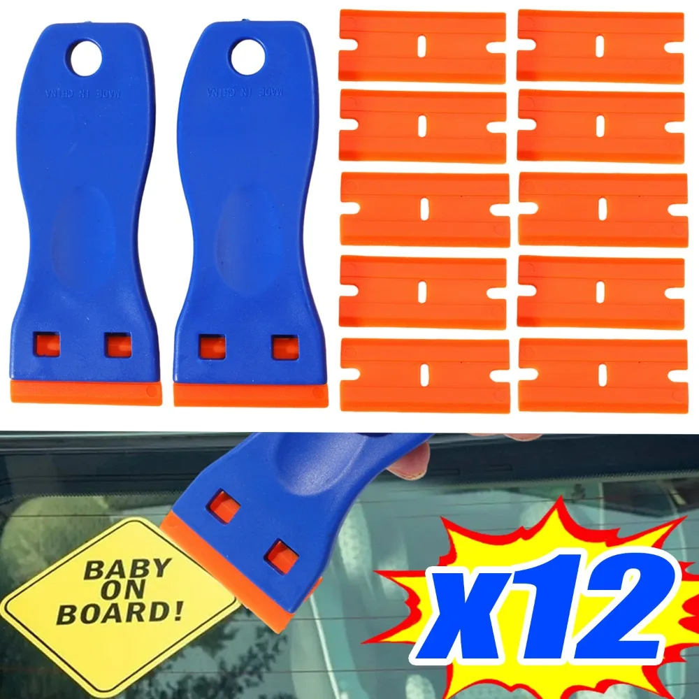 

Автомобильные наклейки для удаления клея, виниловая пленка, пластиковый скребок для бритвы, набор инструментов для очистки оттенка окон с 10 шт. запасными лезвиями