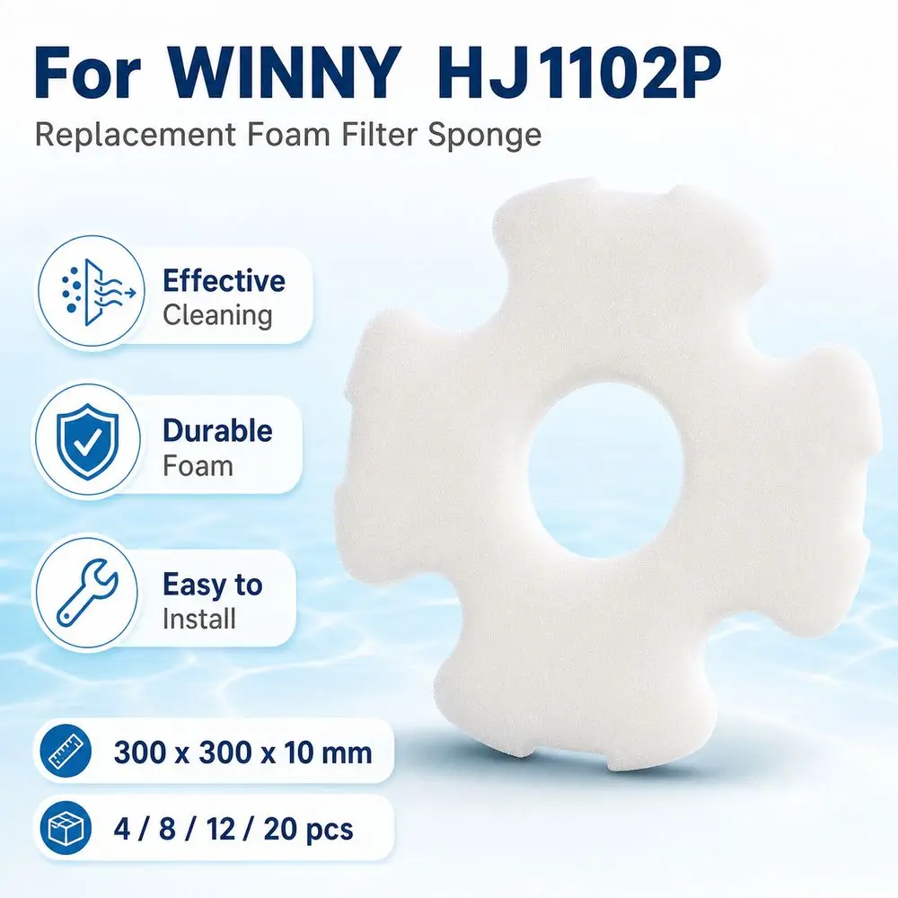 4/8/12/20pcs White Foam Filter Sponge 300x300x10mm Foam Sponge Filter for WINNY HJ1102P Cordless Robotic Cleaner