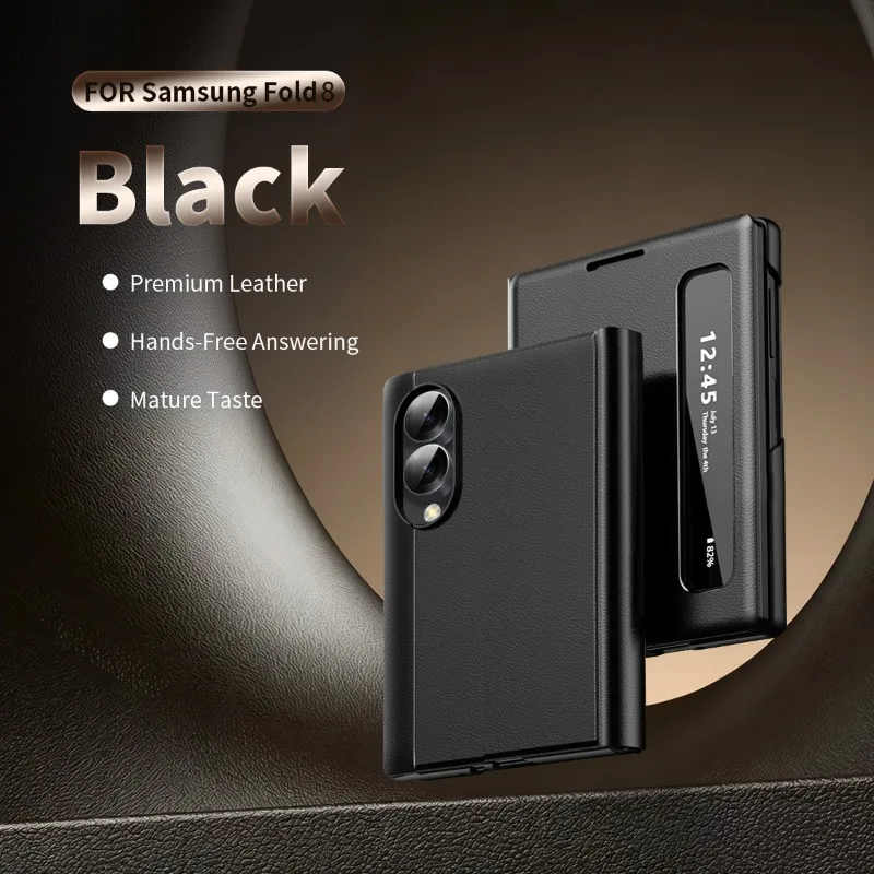 For Samsung Z Fold 8 Wide Answer Call Without Flipping Premium Leather Hinge Protection Shockproof Protective Cover