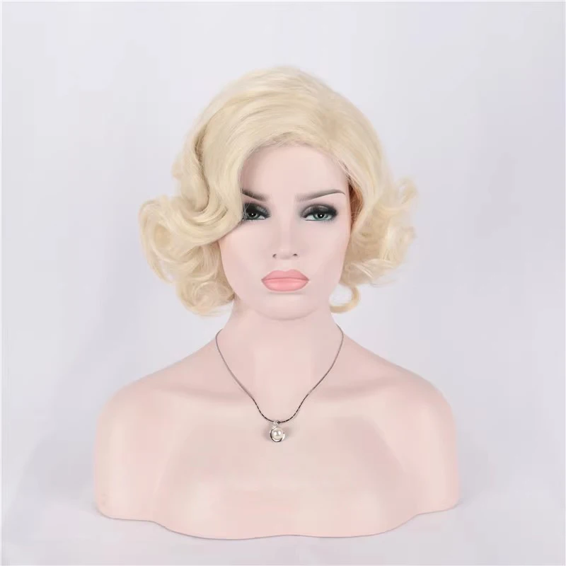 Synthetic Short Curly Hair Blonde Mixed Wig Female 1950s Wigs 60s Cosplay Wig Halloween Costume for Women