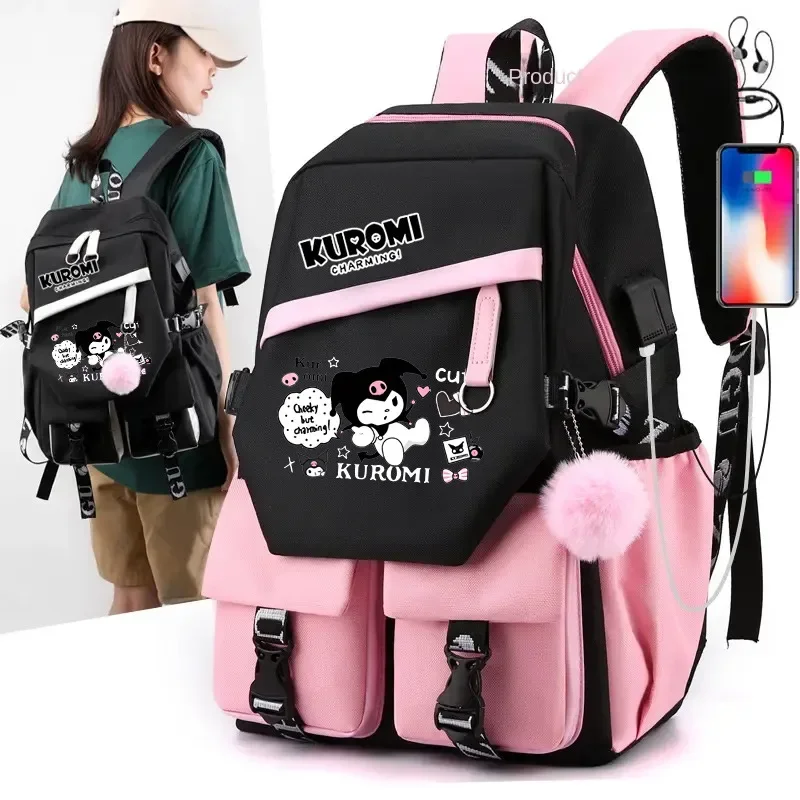 MINISO Kuromi Melody Joint Peripheral Backpack Female Cute Elementary School Students Junior High Kawaii Cartoon Mochila