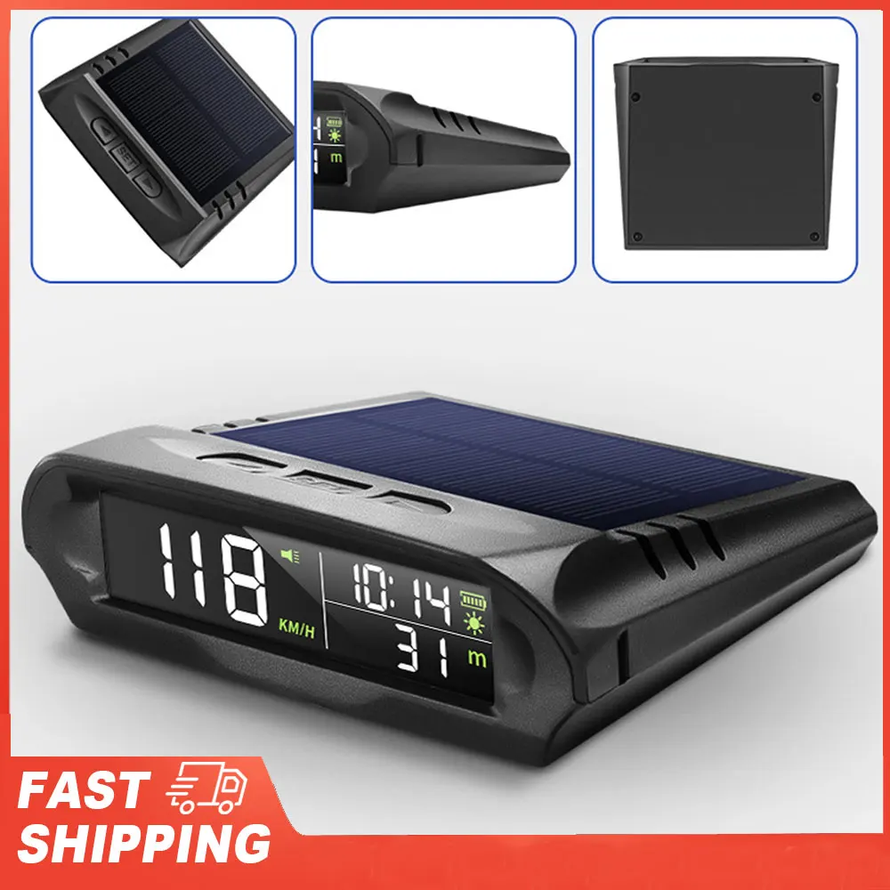 Car Wireless Headup Display Solar GPS Digital Speedometer with LCD Screen Overspeed Alarm /MPH Time/Altitude/Temperature/Speed