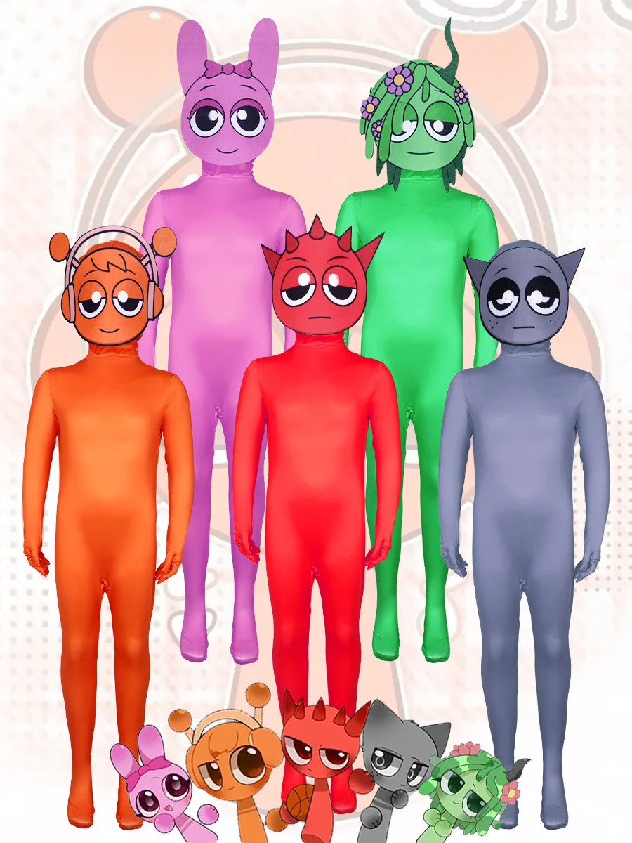 

Game Sprunki Incredibox Cosplay Bodysuit For Kids Adults Mask Clukr Outfit Halloween Carnival Party Role Play