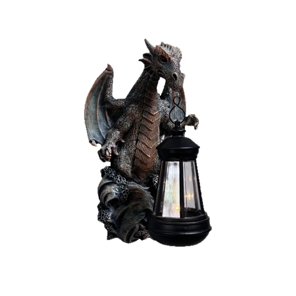 Solar Animal Hanging Lamp Resin Dragon Sculpture Outdoor Garden Fence Decoration Landscape Lighting Path Wall Figurine