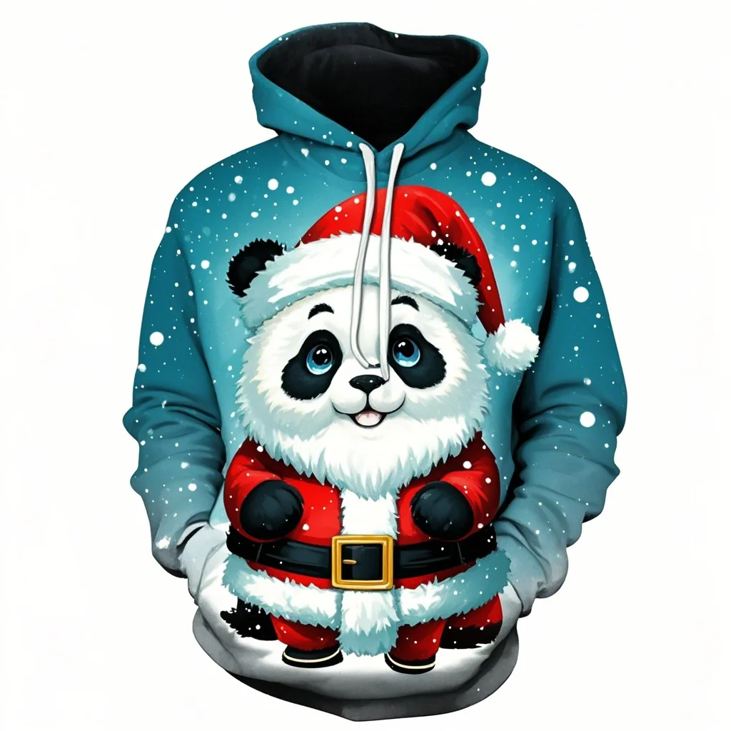 Cute Panda Santa Claus Graphic Sweatshirts Kawaii Animal 3D Printed Hoodies For Men Clothes Funny Unisex Pullovers Women Hoody