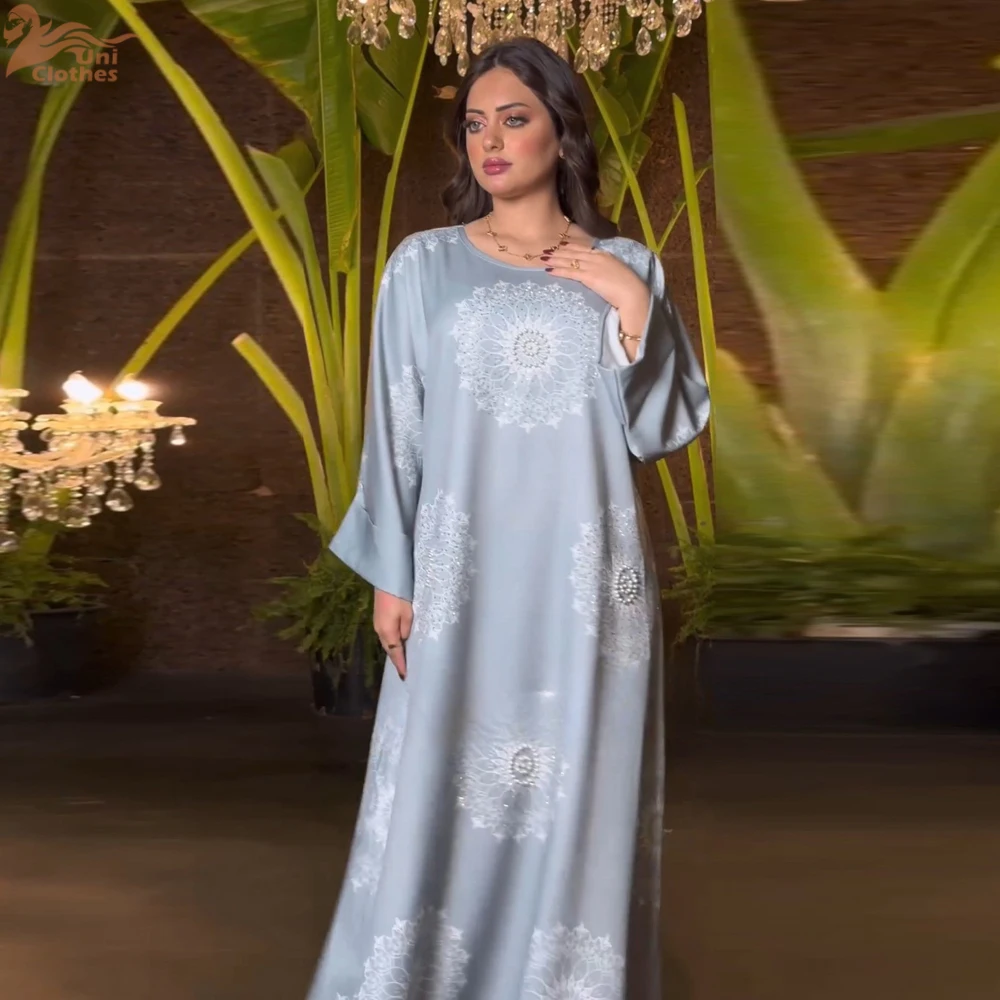 Ramadan 2024 Party Dress for Women Muslim Abaya Beading Diamond Dubai Arabic Kaftans Robes Party Musulman Flowers Dresses Eid