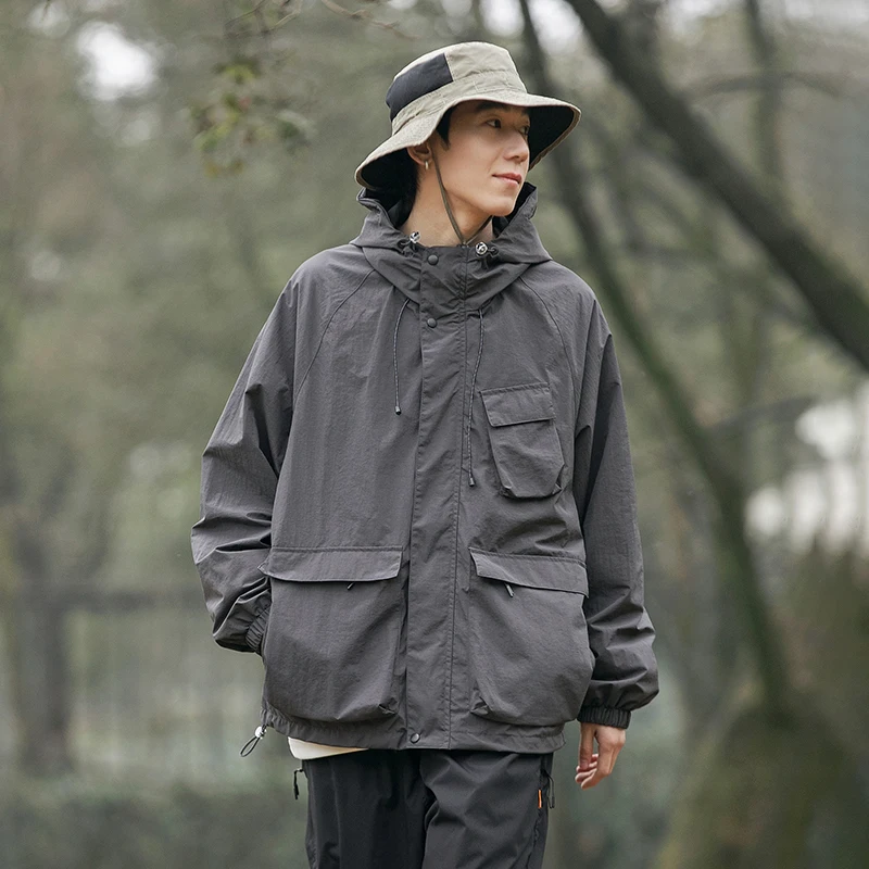Outdoor Hiking Multi-pocket Cargo Jacket Men Women Fashion Loose Casual Hooded Jacket Campus Boys Girls Spring Autumn Coat