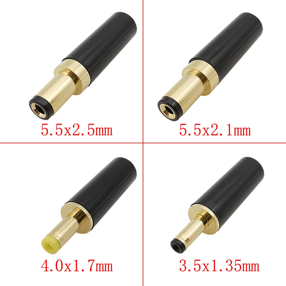 2 szt. Wtyczka męska 5.5x2.5mm 5.5x2.1mm 4.0x1.7mm 3,5x1,35mm złącze adaptera pozłacana wtyczka DC drut lutowniczy DIY