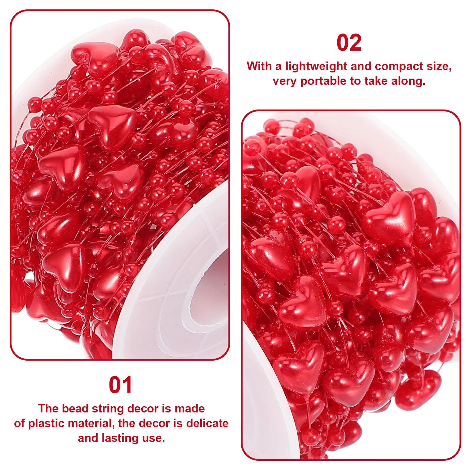 

1 Roll Plastic Heart Beaded String Diy Decor Chain For Bracelet Hairpin Making Jewelry Supplies Lightweight Portable Cuttable