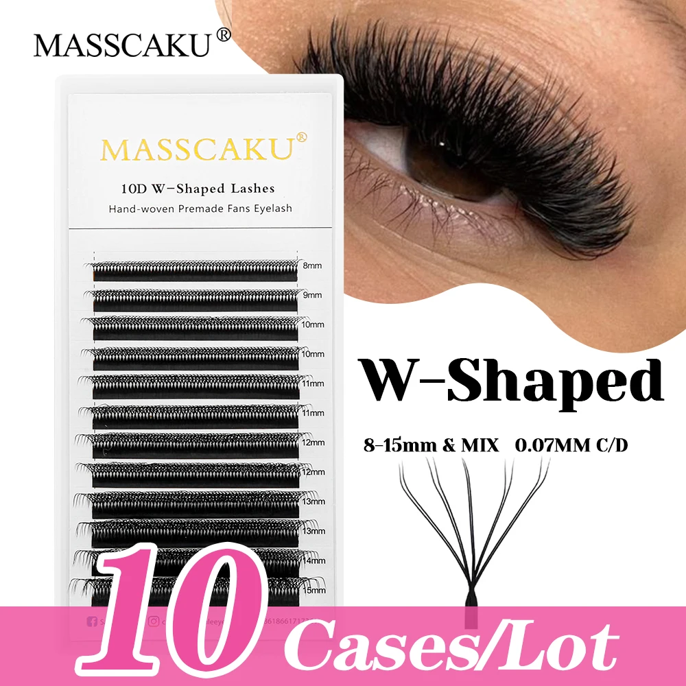 

MASSCAKU 10cases/lot 8-15mm and Mix Size Easy Blooming W Shaped Premade Fans Lash Individual Natural Looks W Clover Lashes Trays