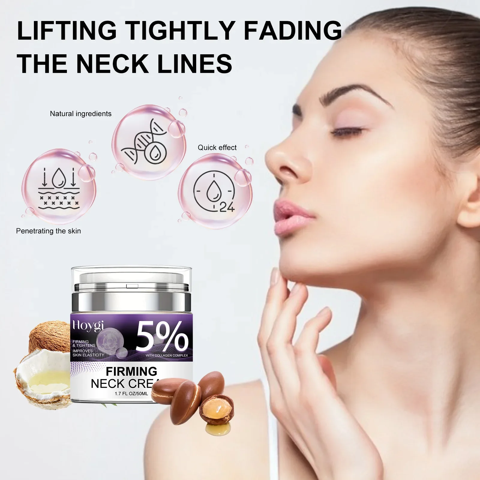 50ml Hoygi Neck Tightening Cream Fade Neck Lines Nourishing and Hydrating Anti-Wrinkle Firming Brightening Skin Care Cream