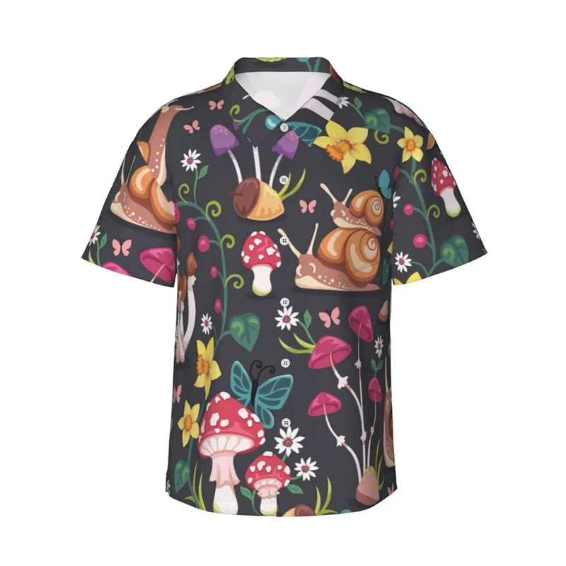 New Hawaiian Men'S Shirts Forests Mushroom Print Short Sleeve Fashion Vacation Beach Shirts Women Kid Street Floral Tops Clothes