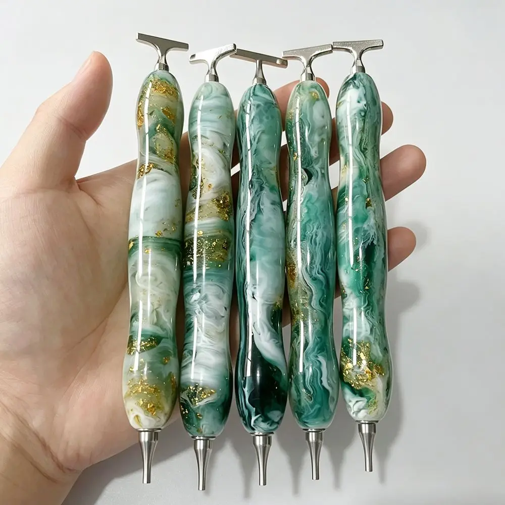 New Marble Green Gold Foil Diamond Painting Pen Resin Thread Point Drill Pen Stainess Steel Pen Tip Diamond Embroidery Tool Acce