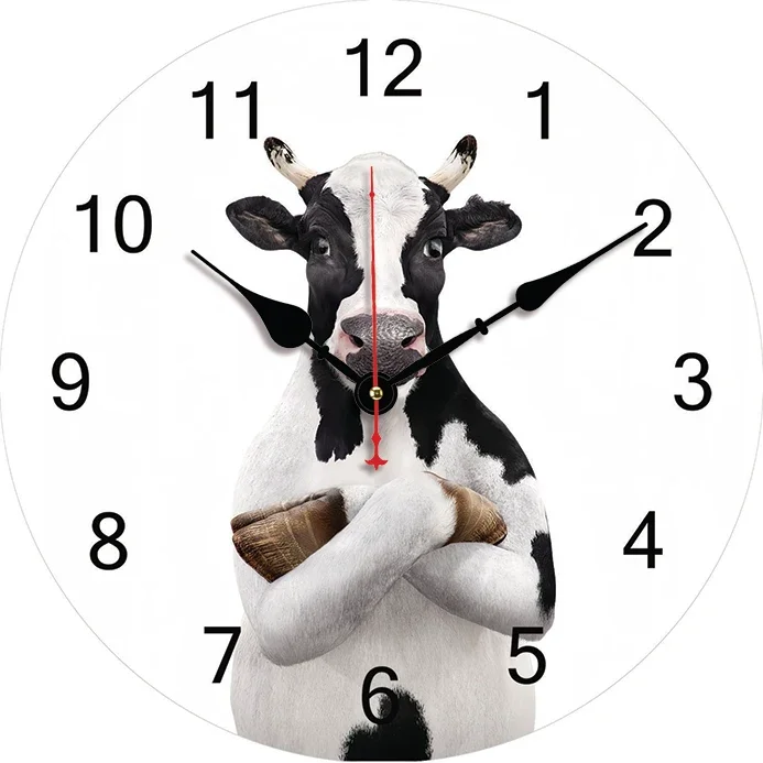Reloj de pared de vacas y animales de dibujos animados, decoración de cocina, arte de pared, silencioso, sin tictac, relojes de pared redondos grandes para sala de estar, dormitorio y oficina