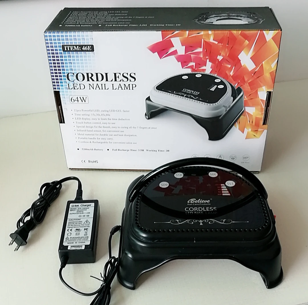 2020 ODM/OEM 무선 충전식 배터리 젤 네일 경화 램프 건조기 64W UV LED 네일 램프