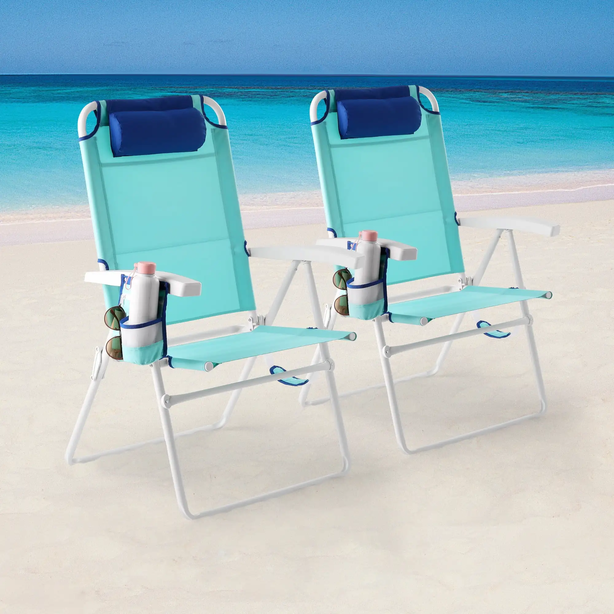 

Reclining 4-Position Oversize 2-Pack Beach Chair, Teal