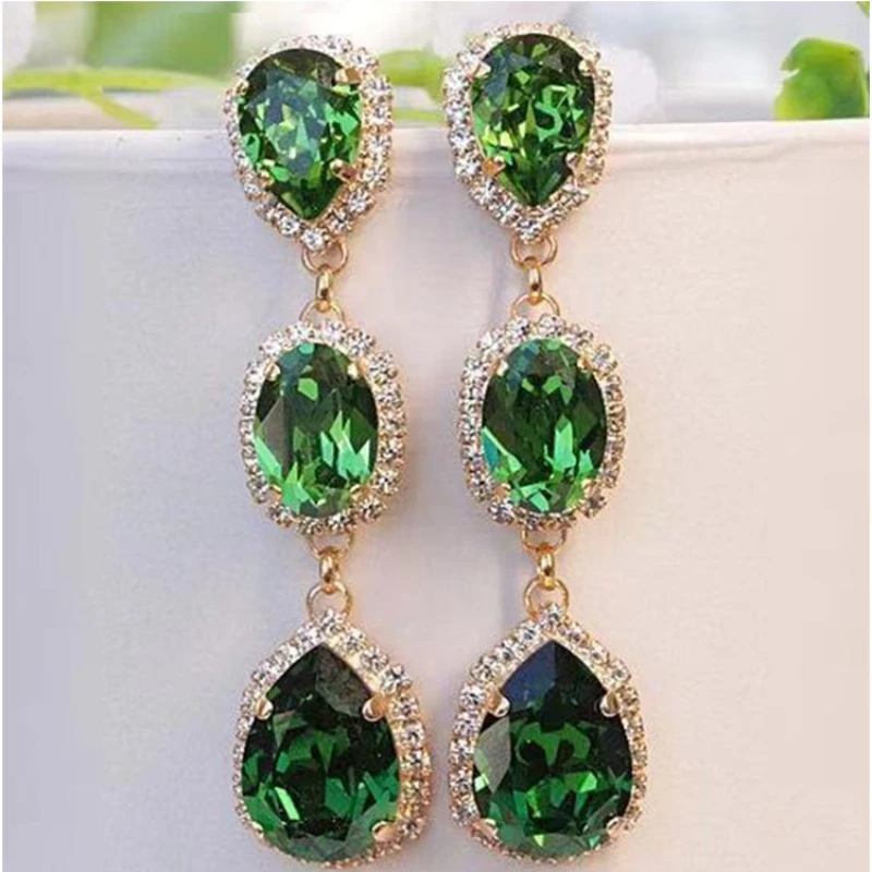 Green Water Drop Cubic Zirconia Stone Earrings Women\'s High Quality Luxury Wedding To Attend The Banquet Trend Jewelry Wholesale