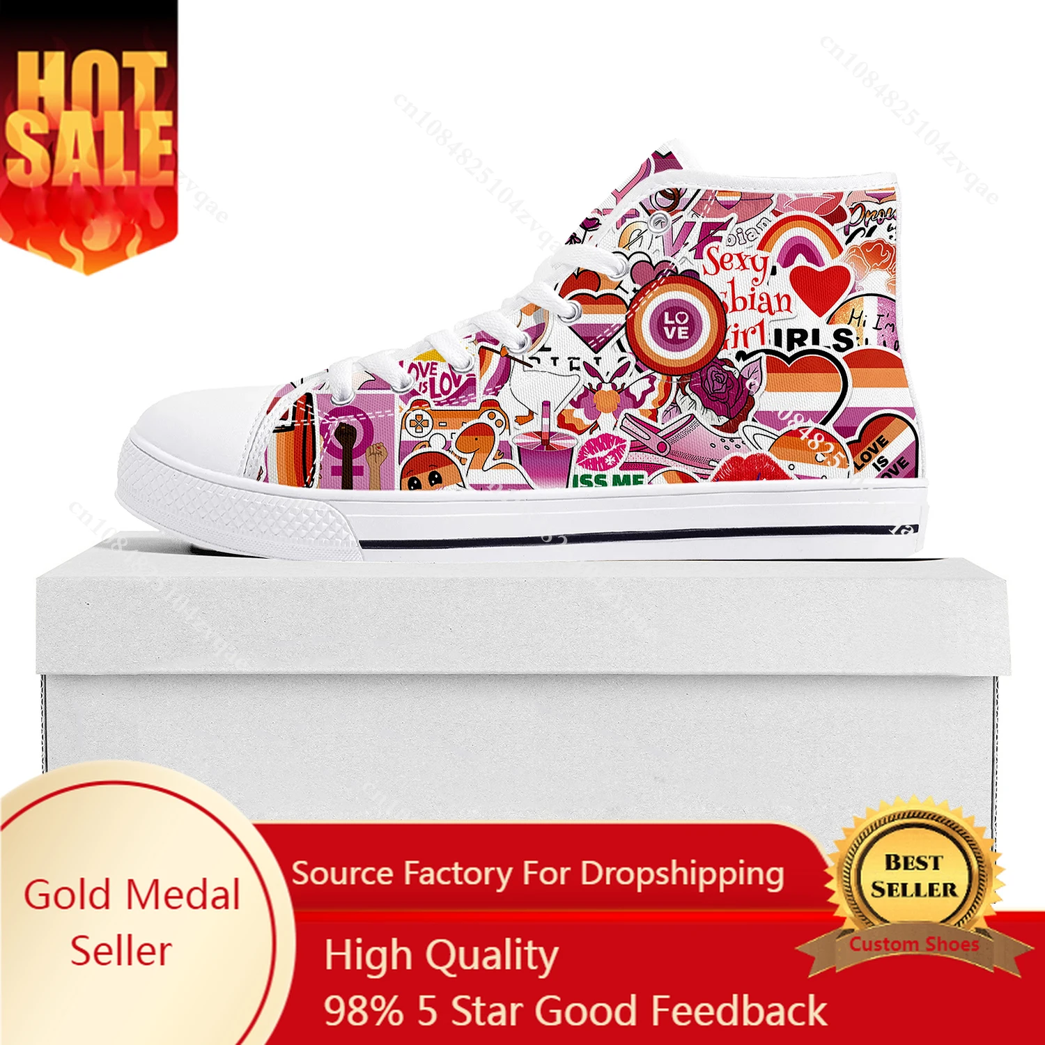 

Lesbian Pride Design High Top High Quality Sneakers Mens Womens Teenager Canvas Sneaker Casual Couple Shoes Custom Made Shoe