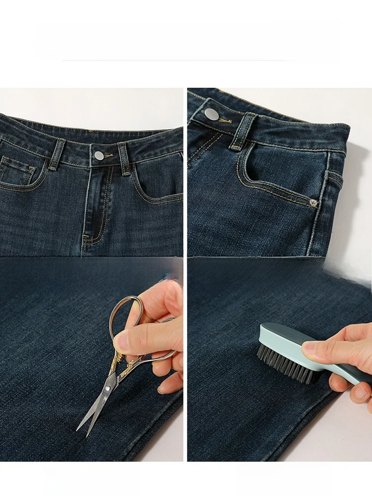 Pantalones vaqueros de talla grande con forro de Fce, color azul profundo, Micro acampanado, para mujer, Otoño Invierno, cintura alta, adelgazantes, pierna ancha, campana Bot