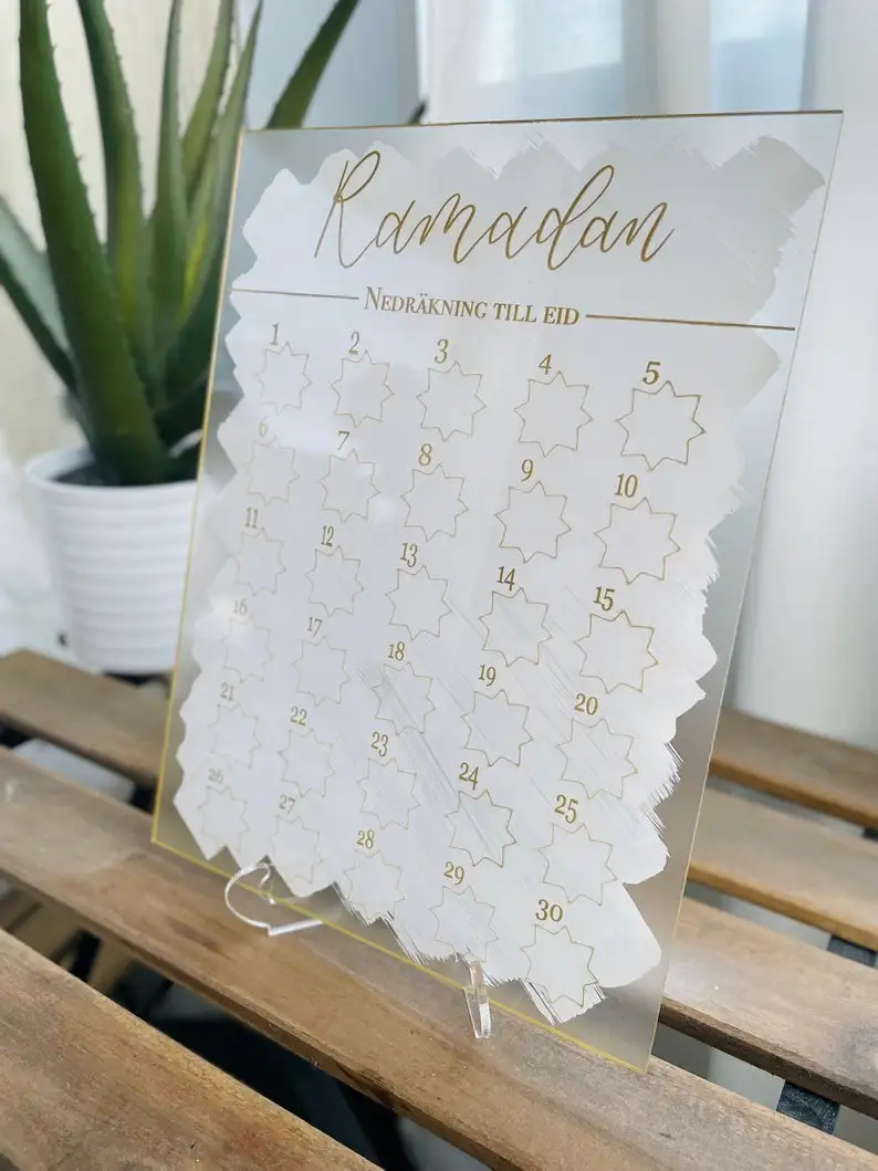 Ramadan countdown calendar Transparent acrylic glass• Ramadan planner with stand• English or Swedish