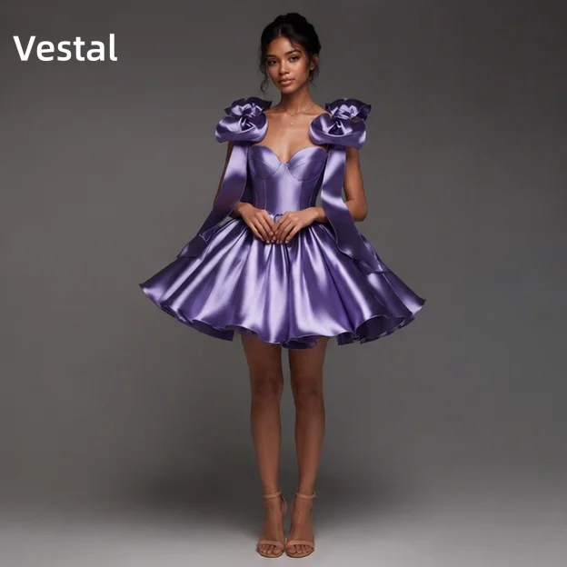 Purple Strapless Homecoming Dress Sweetheart Satin Prom Dress Shoulder Bows Bridal Party Formal Evening Cocktail Customized