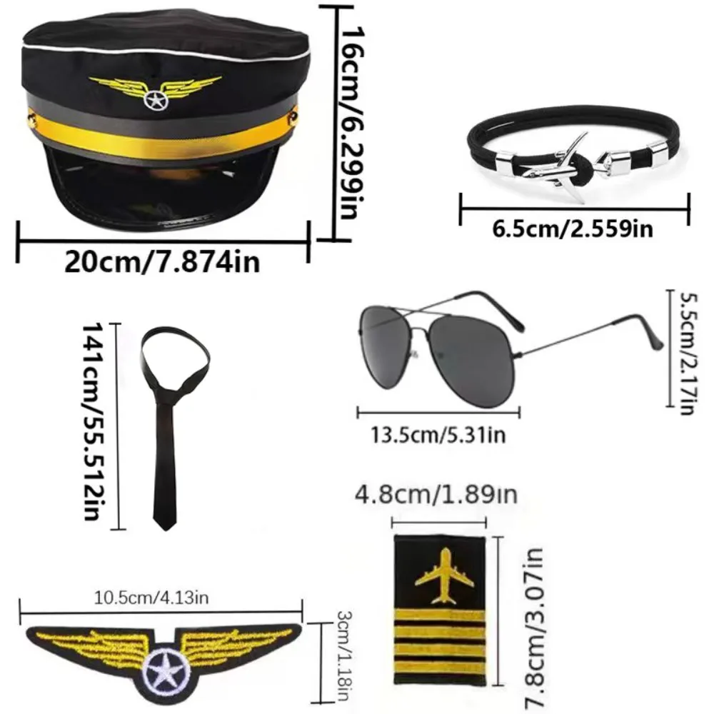 مجموعة أزياء كابتن بايلوت مع نظارات شمسية طيار، قبعة طيران، مجموعة إكسسوار لحفلات الهالوين #3