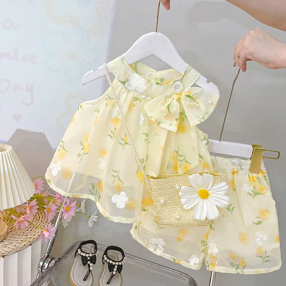 

Summer Children Clothing Sets Baby Girls Floral Tops Shorts 2 Pieces Suit Kids Princess Clothes Toddler Infant Outfits 0-4 Years